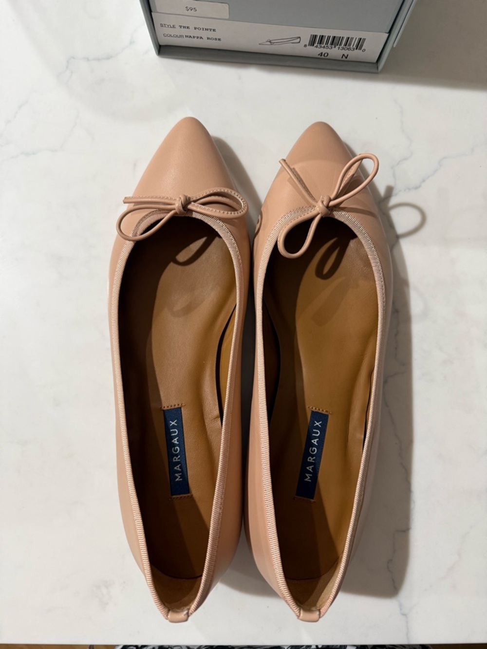 Margaux Blush Pointe Ballet Flats with Bow - 40 - 9.5 N